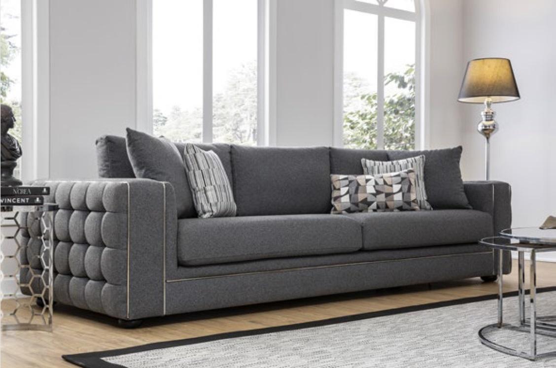 Luxus Wohnzimmer Sofa 2 Sitz Zweisitzer grau Couch Chesterfield Couchen Neu
