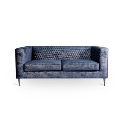 Sofa 2 Sitzer Blau Elegantes Modern Luxus Design Holz Möbel Polster Stoff Neu