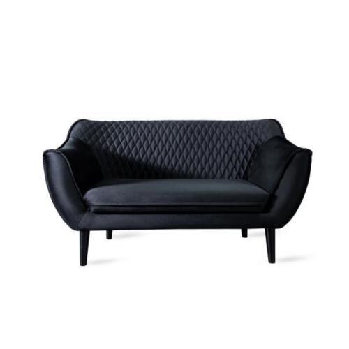 Sofa 2 Sitzer Schwarz Modern Wohnzimmer Luxus Design Holz Möbel Polster Stoff