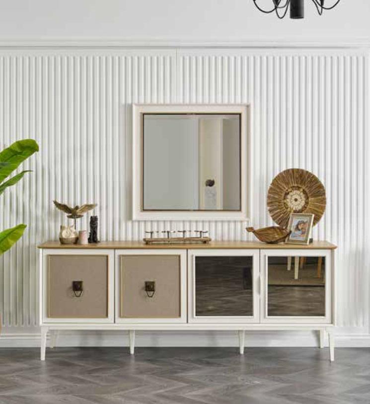 Anrichte Gruppe Holz Design Anrichte Side Schrank Regal Set 2tlg Kommode Spiegel
