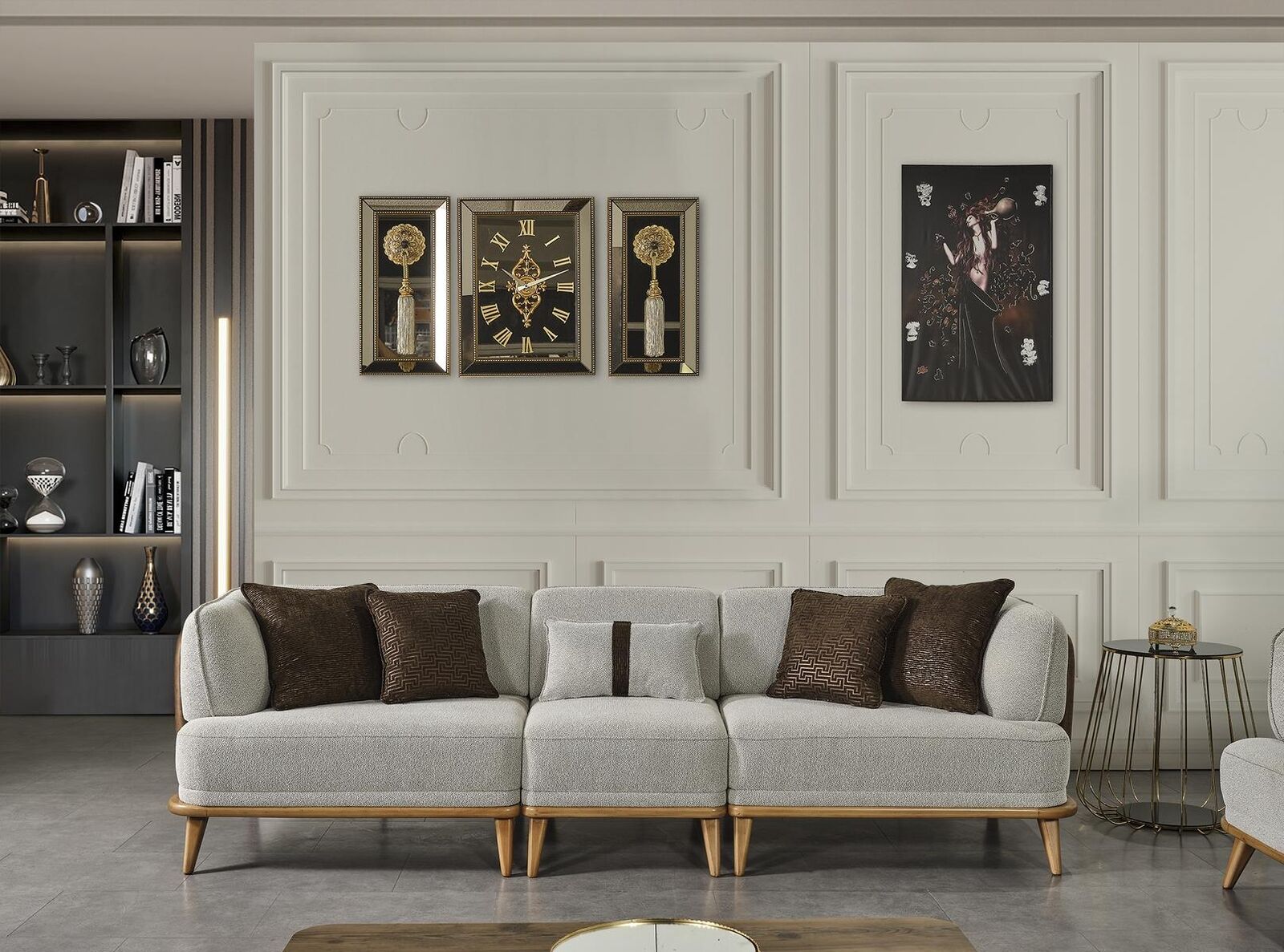 Sofa 4 Sitzer Grau Elegantes Modern Luxus Design Holz Möbel Polster Stoff Neu