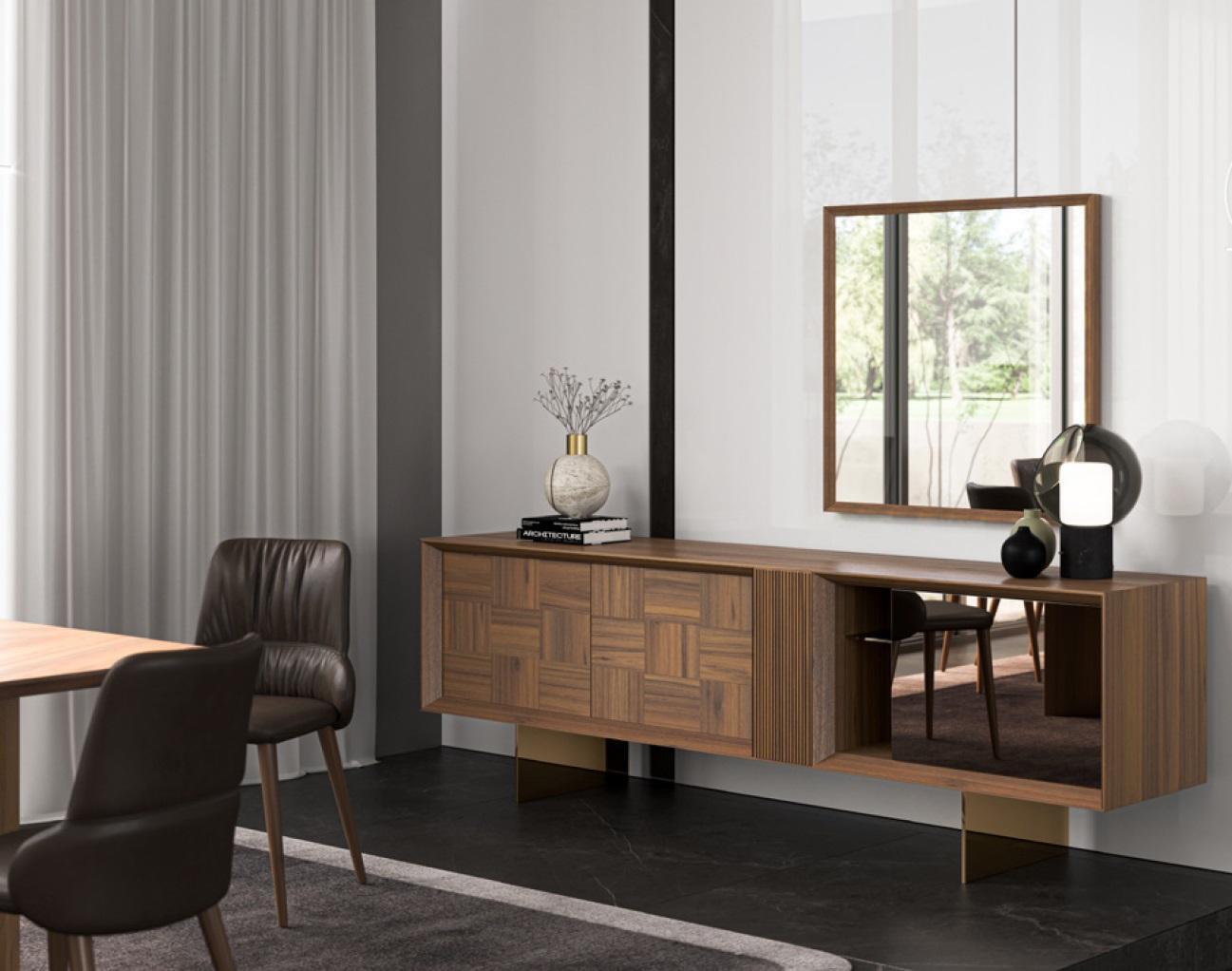 Moderne braune Kommode mit Spiegel Holzmöbel Sideboard Luxusmöbel 2er Set neu