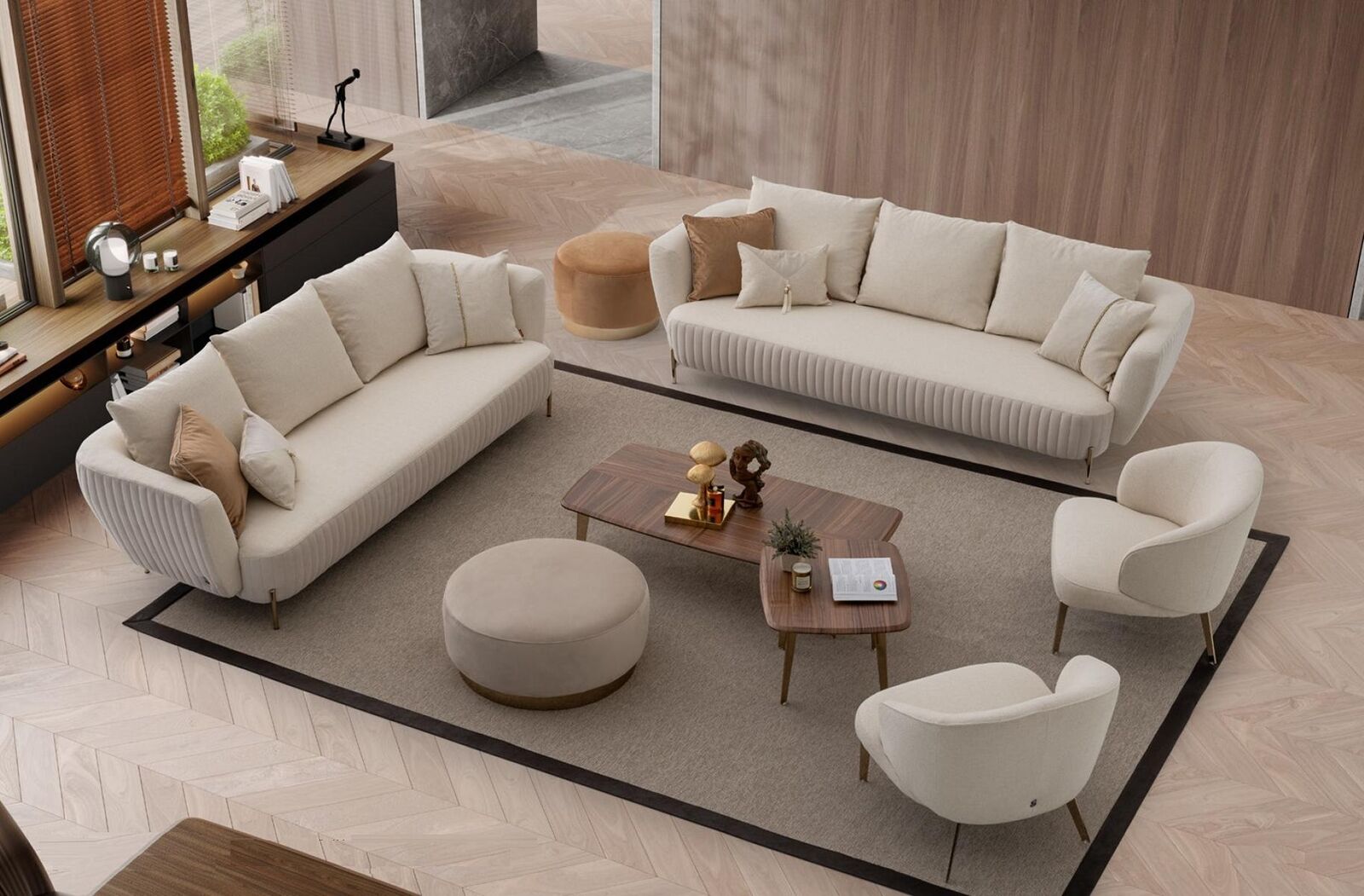 Sofa 4 Sitzer weiße Sofas Stil Luxus Wohnzimmer modernes Design Stoff Polsterung