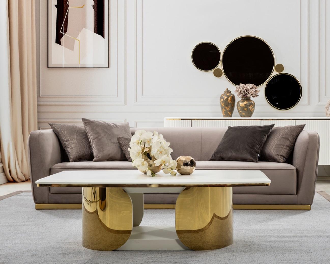 Sofa 4 Sitz beige Sofa Stil Luxus Wohnzimmer modernes Design Polsterstoff neu