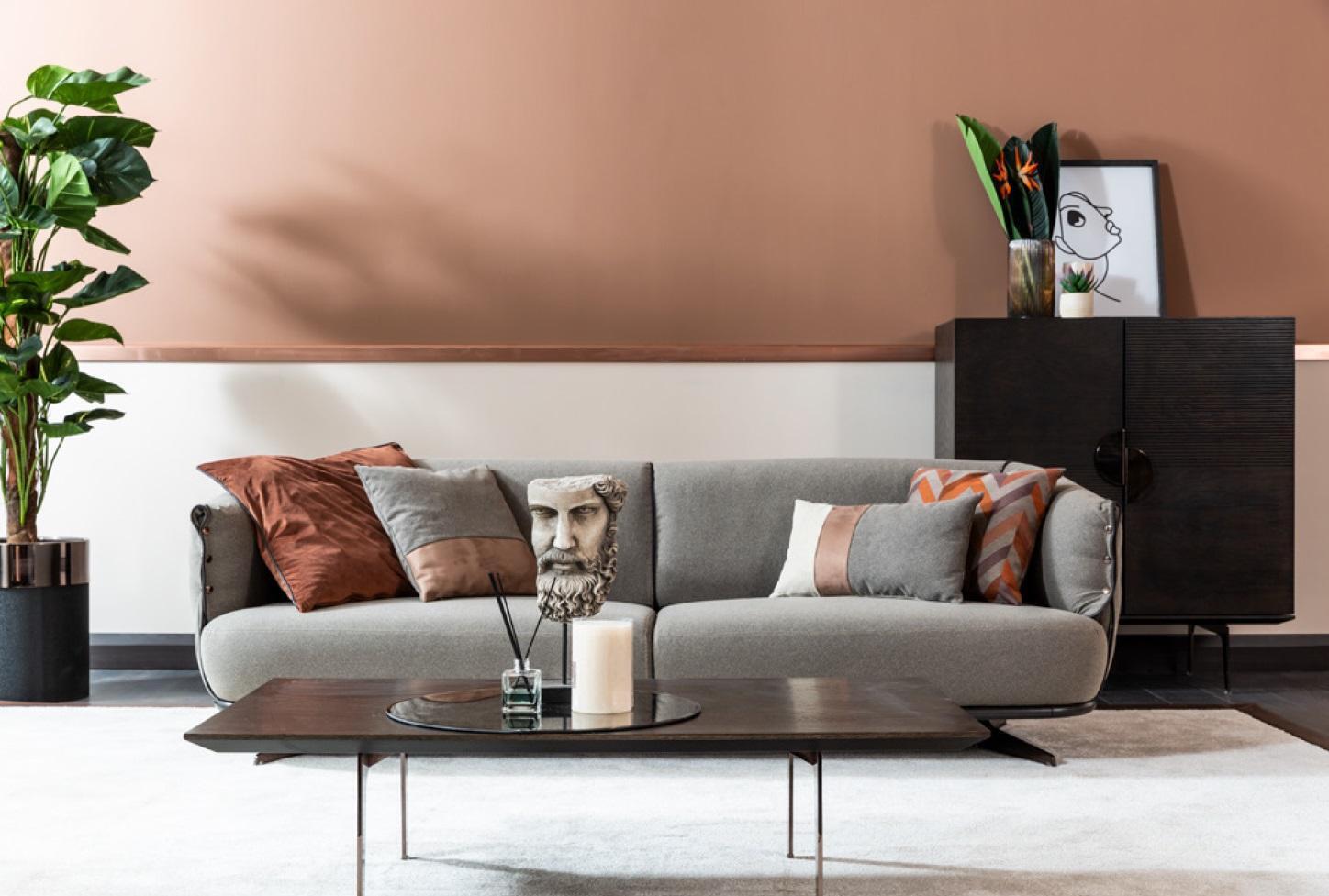 Graues Sofa 4 Sitzer Textil Grau Sofa gepolstert Luxusmöbel modern