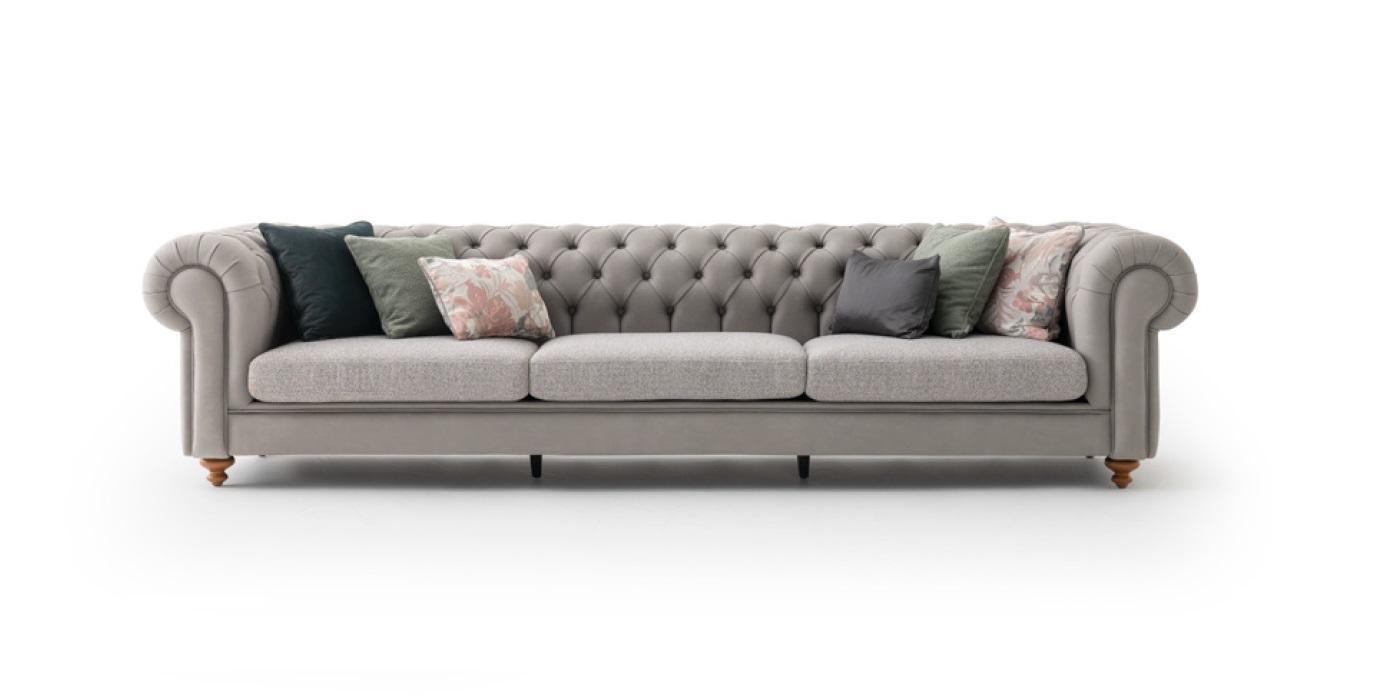 Chesterfield Design Grau Sofa Polster Textil Sofas Sofas 4-Sitzer neu