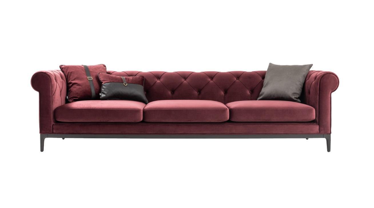 Rotes Chesterfield Sofa 4 Sitzer Sofa Polsterung Sitz Textil Stoff Sofas