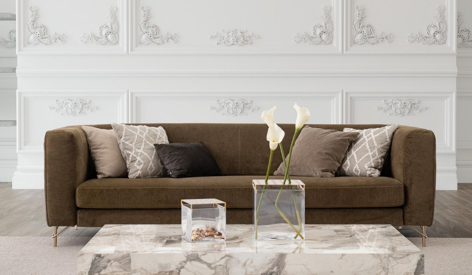 Italienische Sitzmöbel braun luxus Viersitzer sofa polsterung stoff sofas