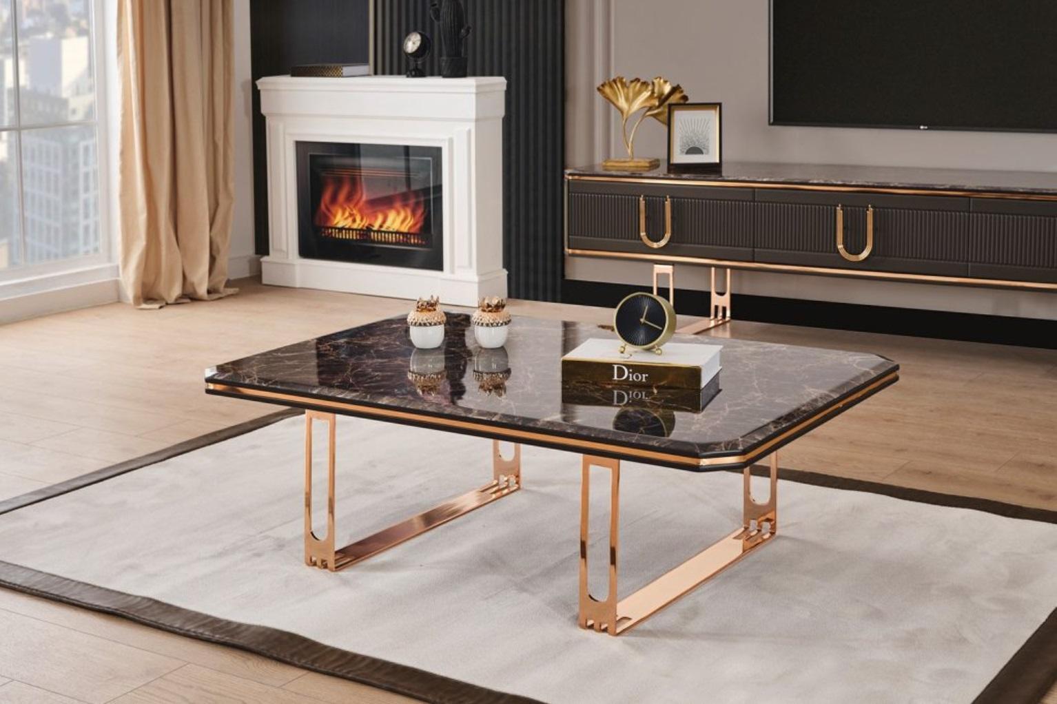 Couchtisch Tisch Beistelltisch Wohnzimmer Stein Modern Luxus Schwarz