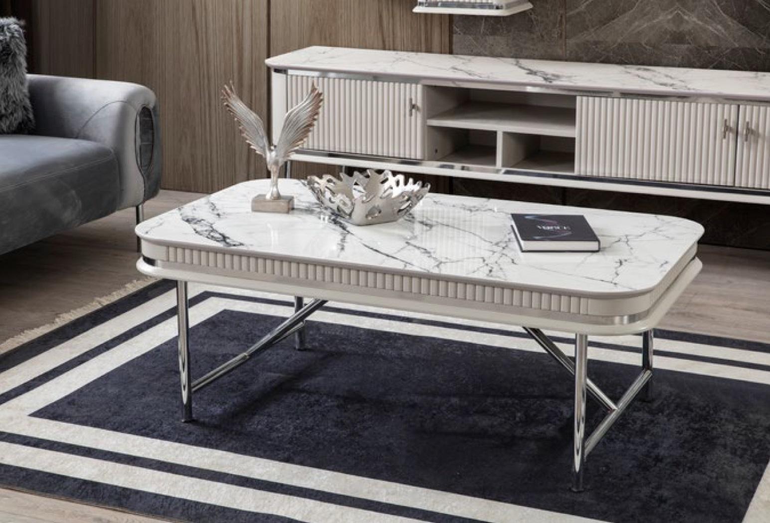 Couchtisch Tisch Beistelltisch Wohnzimmer Stein Modern Luxus Weiß Neu