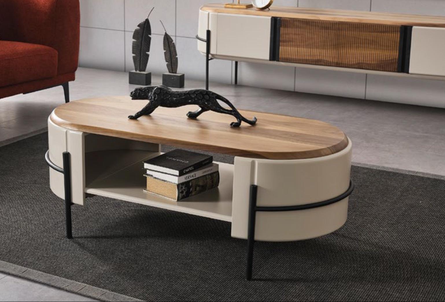 Couchtisch Tisch Beistelltisch Wohnzimmer Weiß Holz Modern Luxus Braun