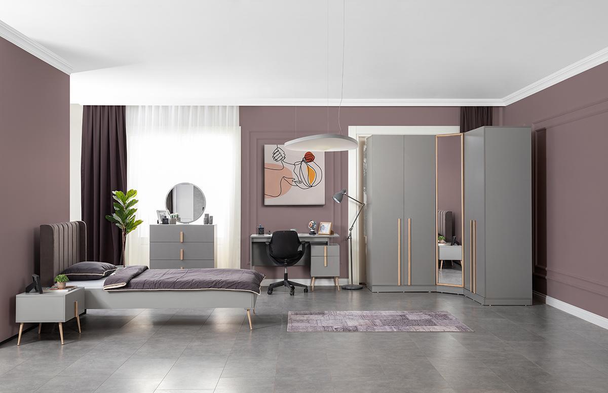 Luxus Kommode mit Spiegel Jugendzimmer Design Möbel Holz Grau Farbe