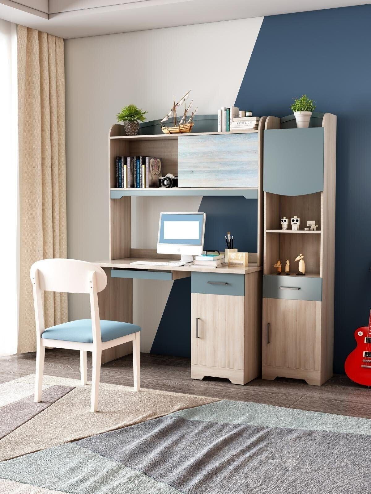 Exklusives schreibtisch Schlafzimmer Möbel Holz Beige/Blau Schreibtisch Sofort
