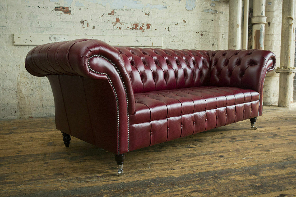 Chesterfield Designer Bordaux XXL Big 3Sitzer Sofa Leder Luxus 100% Leder Sofort