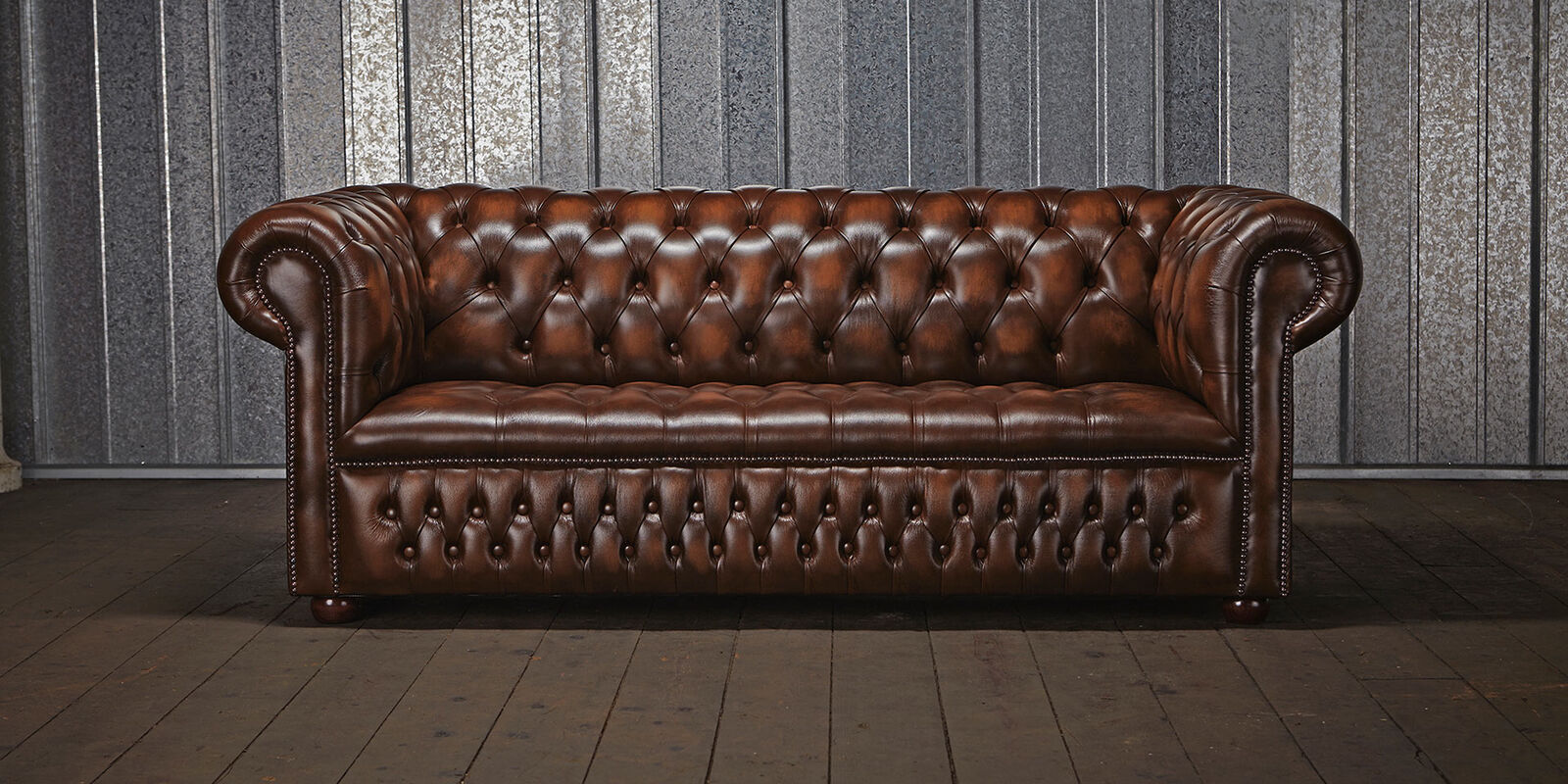 Chesterfield Polster Sofa Couch Designer Garnitur 3 Sitz 100% Leder Sofort