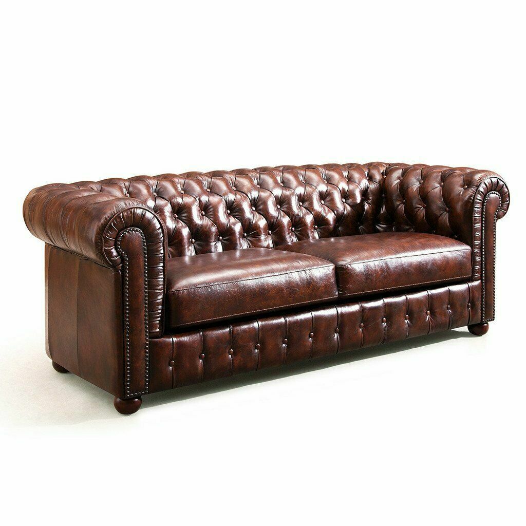 Chesterfield Sofa 2 Sitzer Polster Design Luxus 100% Leder Sofort