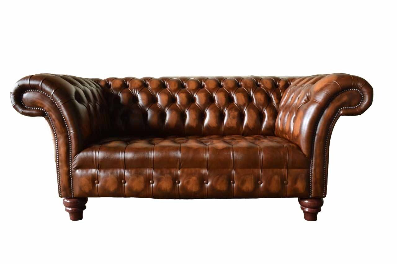 Chesterfield Luxus 2 Sitzer Couch Polster Sofa Zweisitzer 100% Leder Sofort