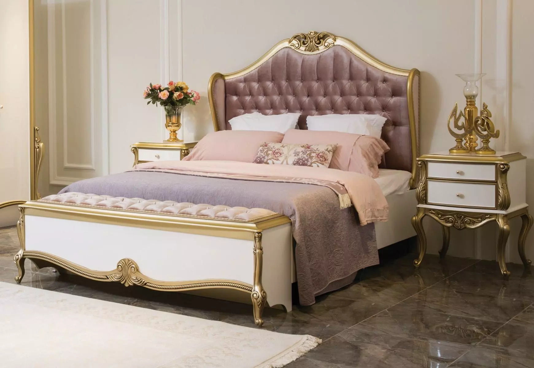 Chesterfield Bettrahmen Design Polster Luxus Bett Schlafzimmer Betten Rosa