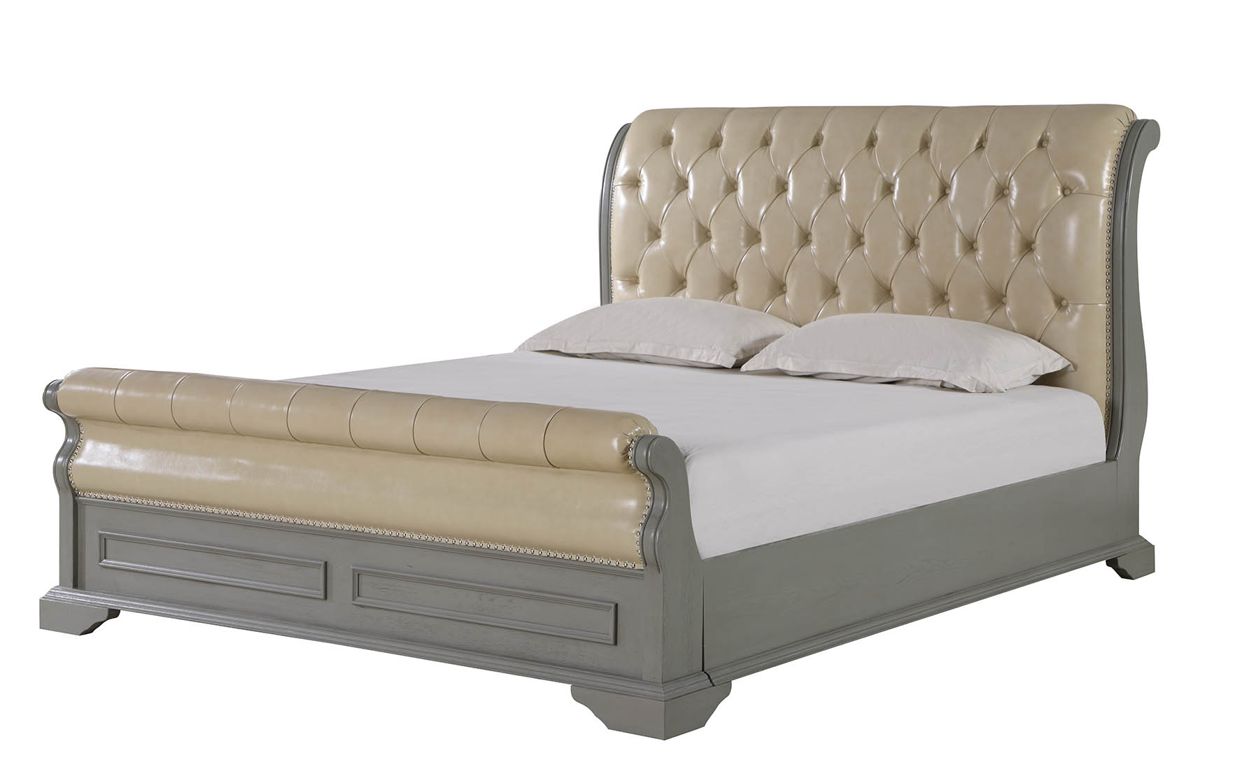 Chesterfield Design Bett Grau 180×200 Doppelbett Betten Polster Lederbett Möbel