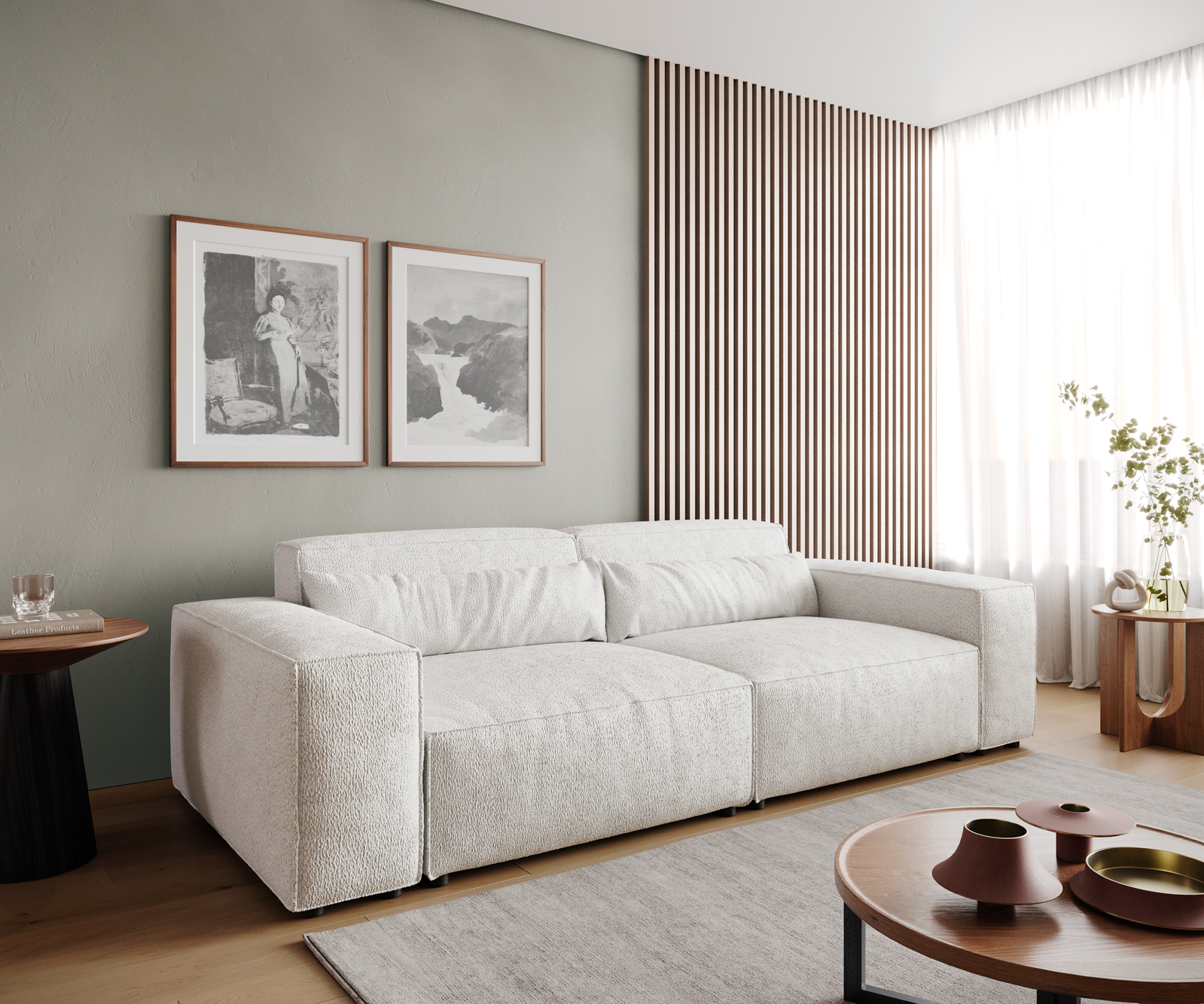 DELIFE Big-Sofa Sirpio L 260×110 cm Bouclé Creme-Weiß, Big Sofas