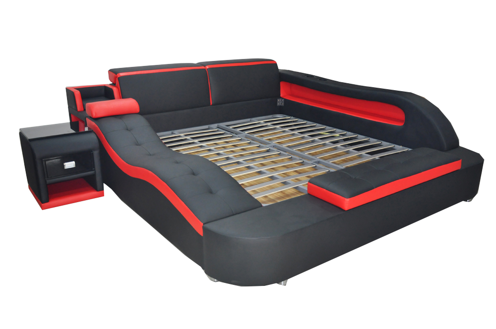 Doppel Luxus Leder Bett +USB Polster Betten Moderne Multifunktion LB8840