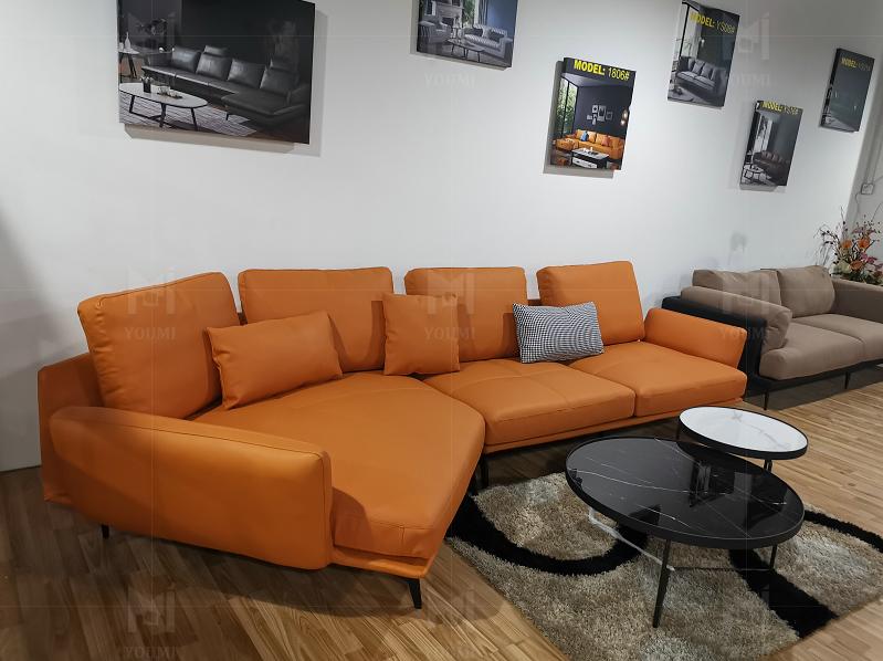 Ecksofa Orange LForm Wohnlandschaft Sofa Couch Polster Ecke Garnitur Leder Sofas