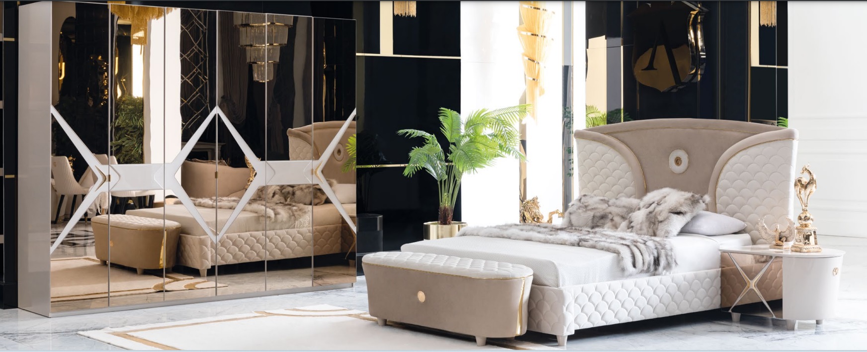 Bett Nachttisch Kleiderschrank 6tlg Schlafzimmer Set Design Luxus Hocker Modern