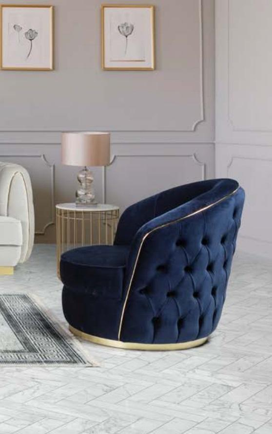 Designer Modern Sessel Einsitzer 1 Sitzer Polster Textil Stoff Blauer