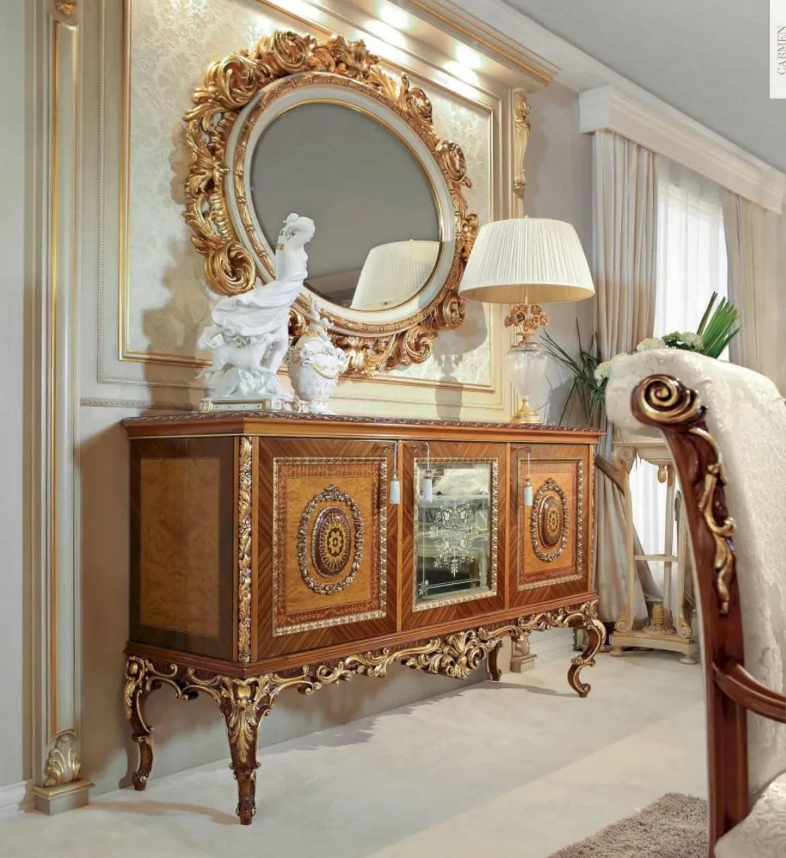 Wandspiegel Spiegel Gold Deko Oval Barock Wohnzimmer Design 154×127