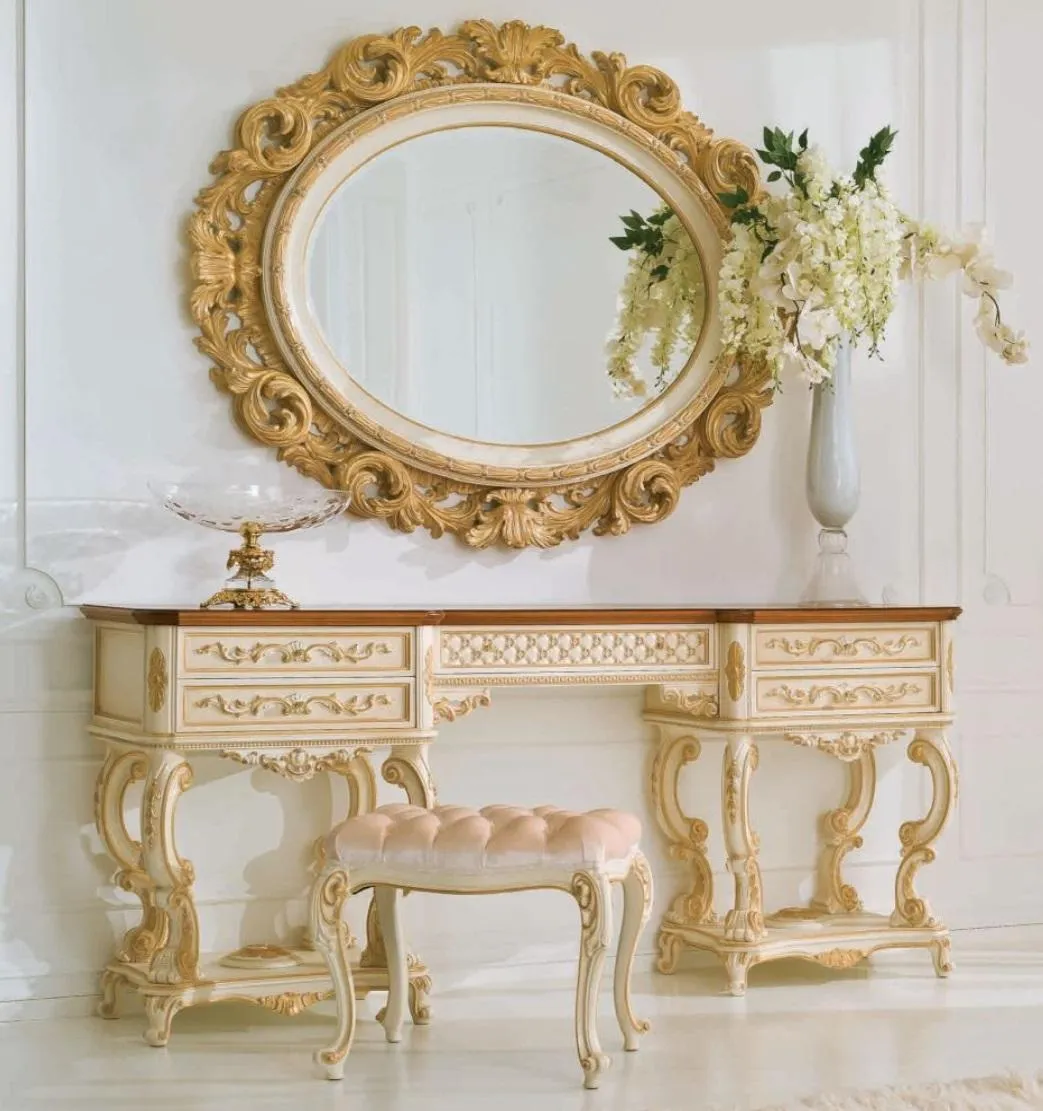 Wandspiegel Spiegel Luxus Holz Gold Barock Schlafzimmer Oval 154×127