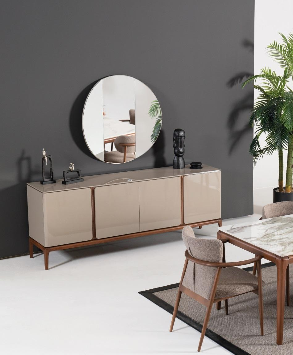 Wohnzimmer Anrichte mit Spiegel Garnitur Ess Holz Modern Stil