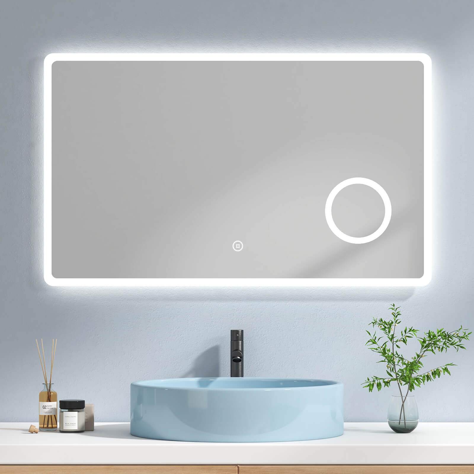 EMKE „LM13″ LED-Badspiegel mit integriertem Schminkspiegel 100×60+Touch+Kaltweiß