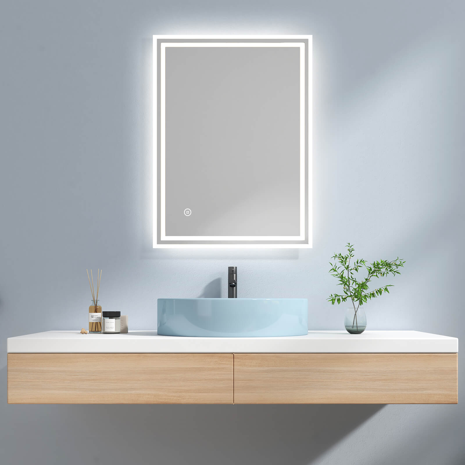 EMKE LM04 Badspiegel mit integrierter Beleuchtung und verschiedenen Funktionen, rechteckig 60×80+Touch+Kaltweiß