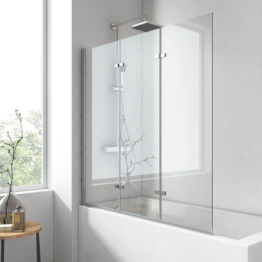 EMKE Duschwand für Badewannen (3-teilig faltbar, in 2 Größen verfügbar) 120×140