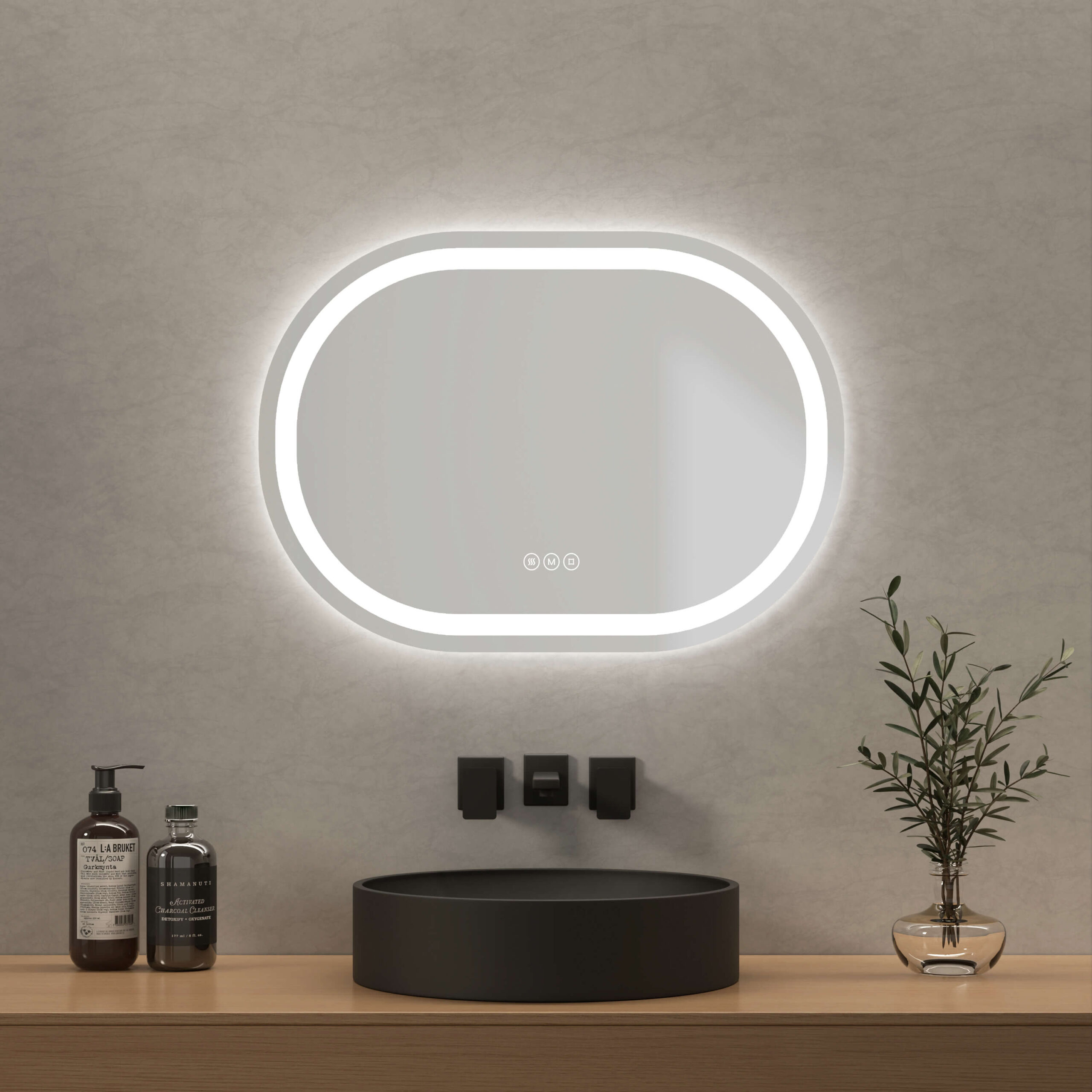 EMKE „OLM06“ ovaler LED-Badspiegel mit Touchschalter 70×50+Touch+3 Lichtfarben (3000/4000/6500K)+Anti-beschlag