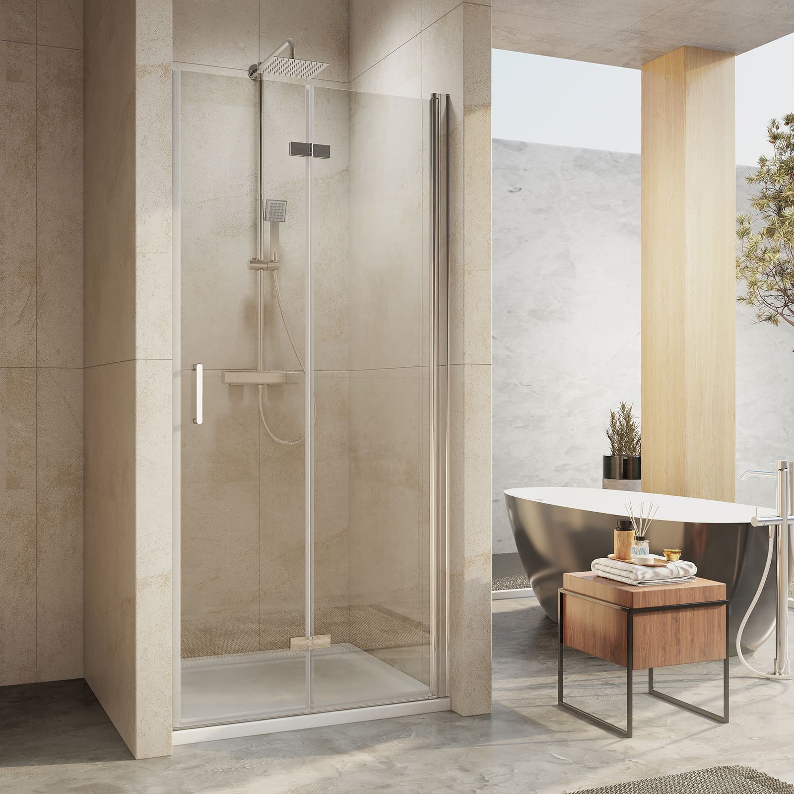 Artikelbeschreibung: Rahmenlose Duschtür mit Falt-Funktion für den Einbau in Nischen-Duschen. Höhe: 195 cm.. Maße: Diese hochwertige Duschtür mit Falt-Funktion ist in unterschiedlichen Abmessungen verfügbar: 75x195cm