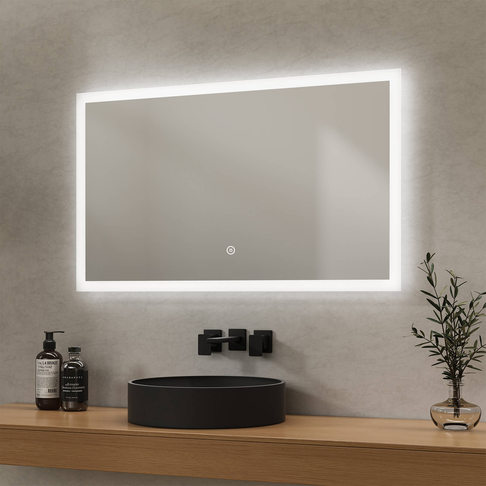 EMKE NLM03 LED-Badspiegel mit Touch-Schalter rechteckig, optional mit Anti-Beschlag 100×60+Touch+3 Lichtfarben (3000/4000/6500K)