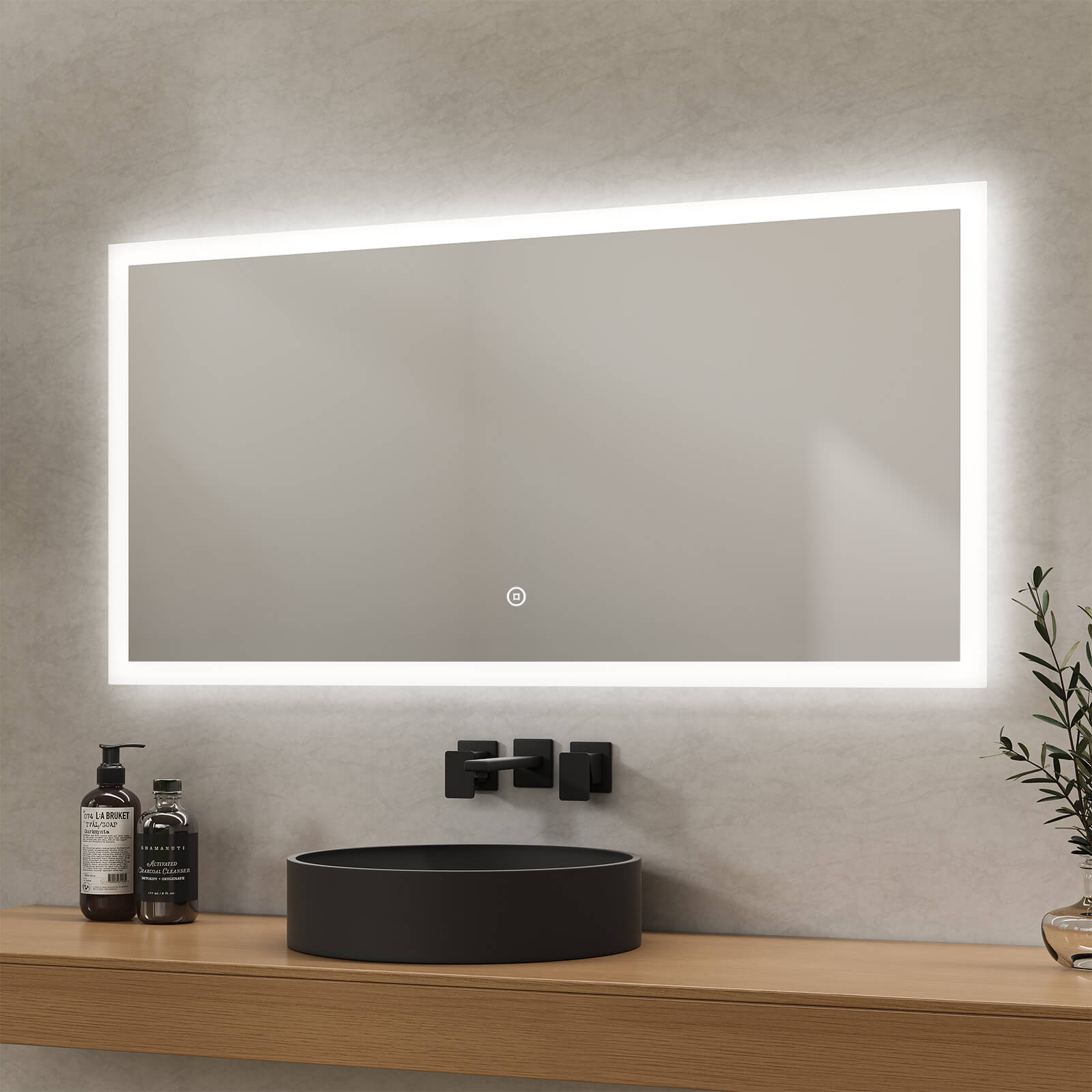 EMKE NLM03 LED-Badspiegel mit Touch-Schalter rechteckig, optional mit Anti-Beschlag 120×60+Touch+Kaltweiß