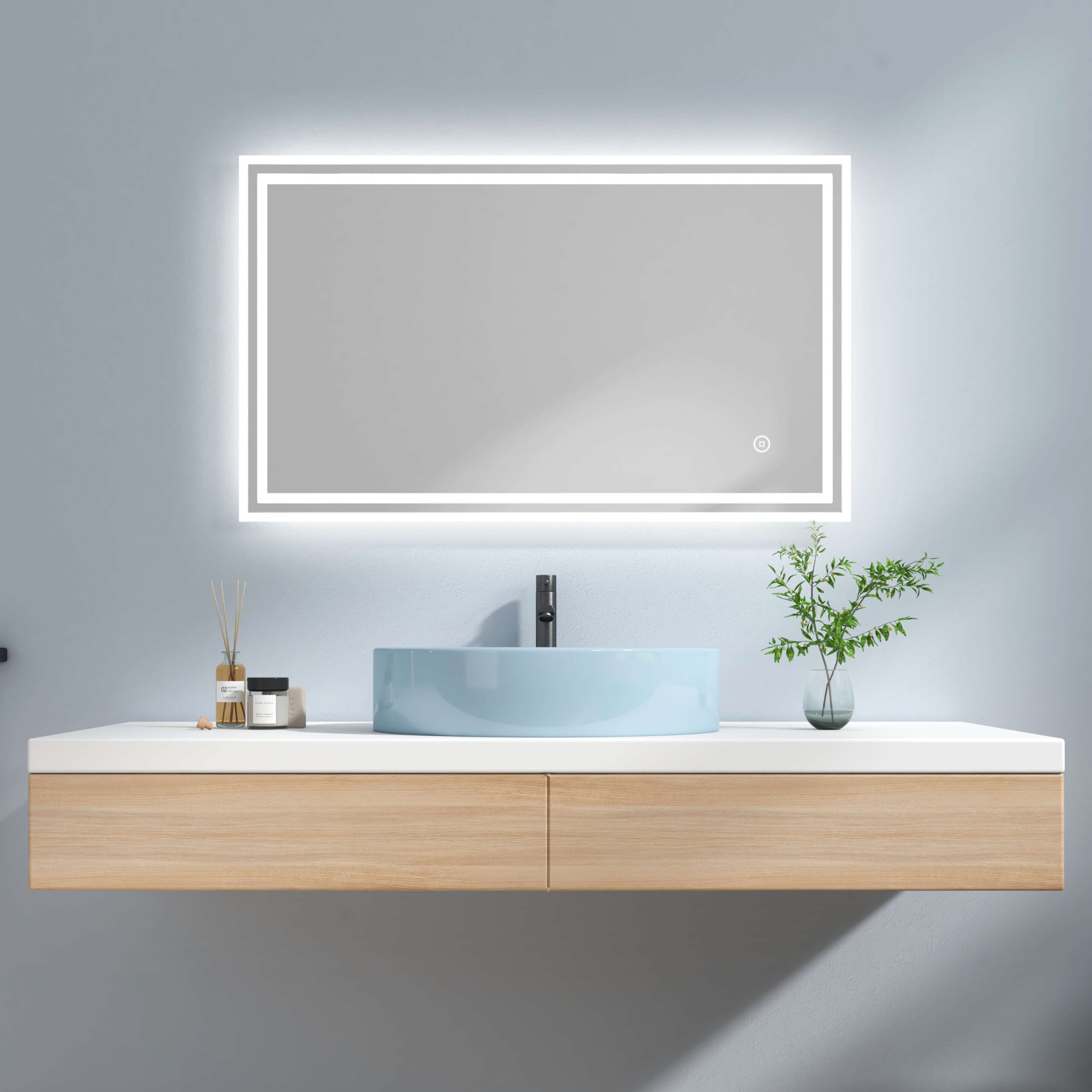 EMKE LM04 Badspiegel mit integrierter Beleuchtung und verschiedenen Funktionen, rechteckig 100×60+Touch+Kaltweiß+Anti-beschlag