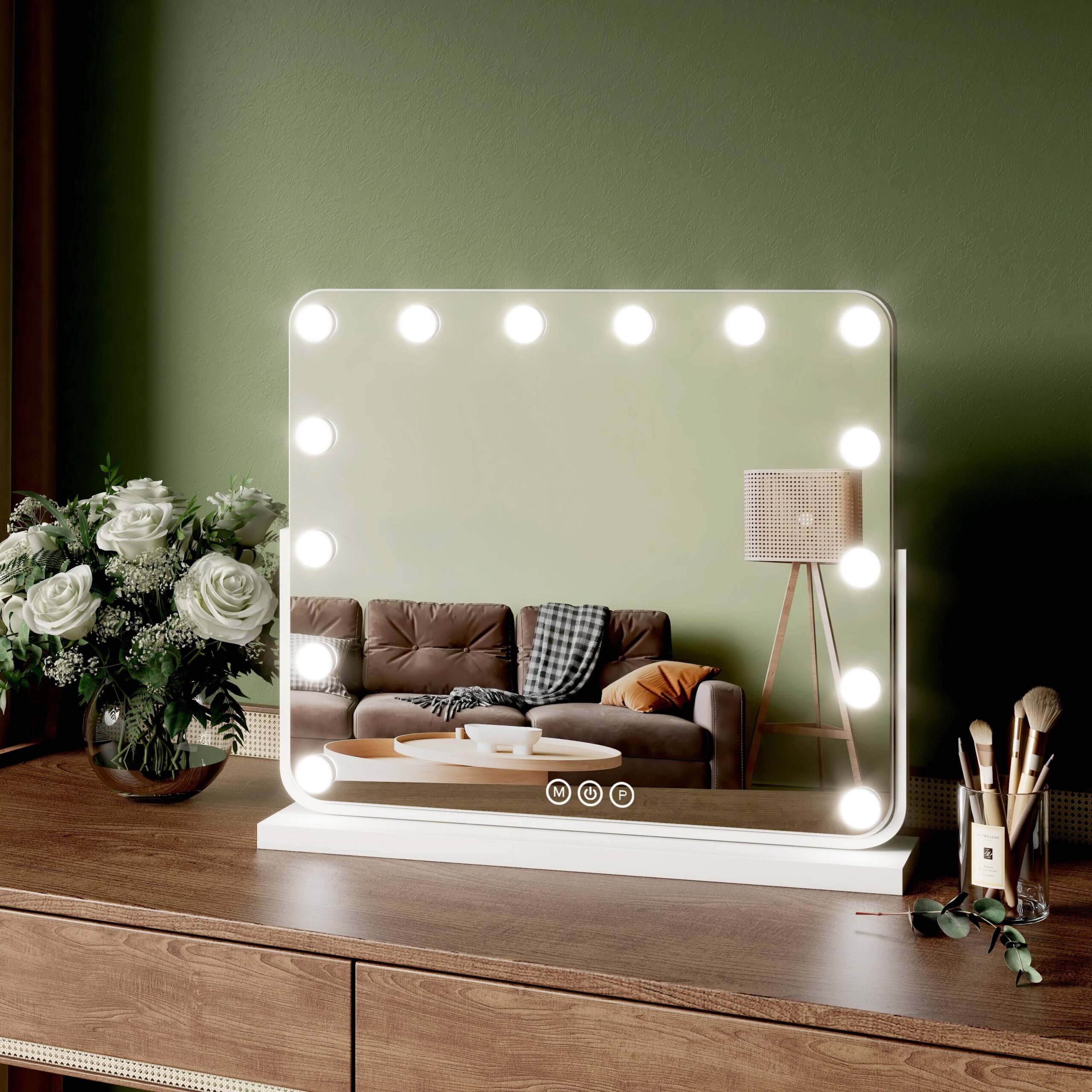 EMKE Hollywood Kosmetikspiegel „CM10“ mit Beleuchtung, 3 Lichtfarben, 7-fache Vergrößerung Weiß 60×42