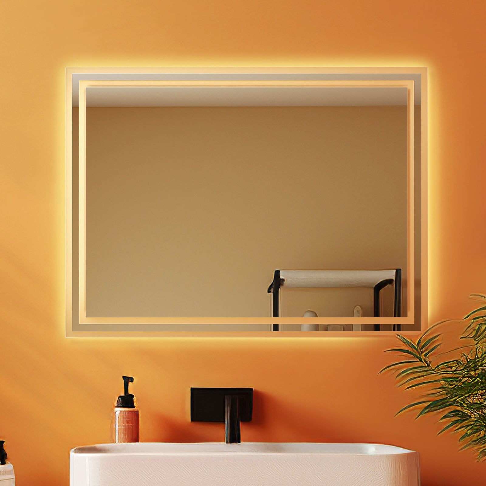 EMKE Wandspiegel mit Beleuchtung „LeeMi Ω Pro“ 80x60cm Antibeschlag, Touch, 3 Lichtfarben
