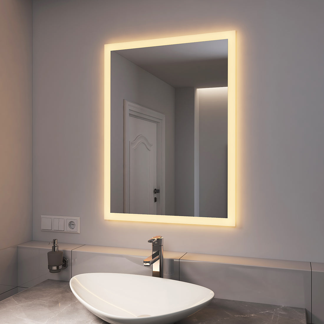 EMKE Badezimmerspiegel Warmweiss Wandmontage Badspiegel – IP44 – Wandschalter