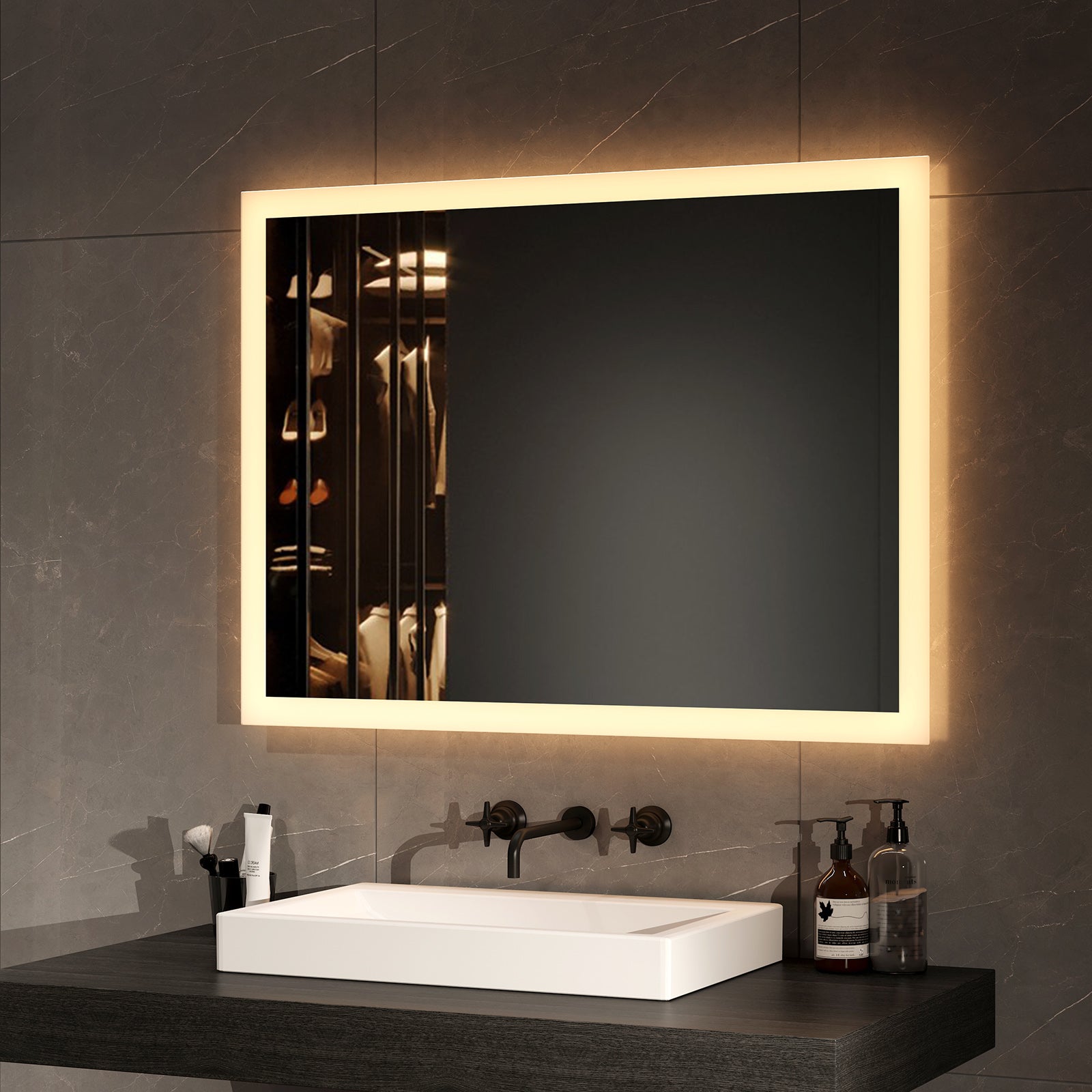 EMKE Wandspiegel Badezimmer mit Beleuchtung – 3000K Lichtfarbe – IP44 – 60 x 80 cm