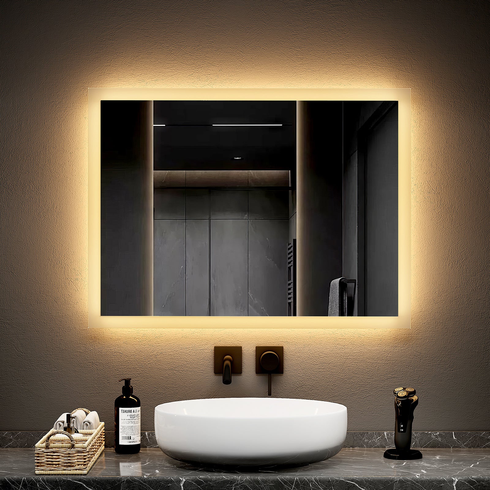 EMKE Badezimmerspiegel LED , quadratischer Spiegel , Badezimmer – Wandspiegel , 60 x 80 cm