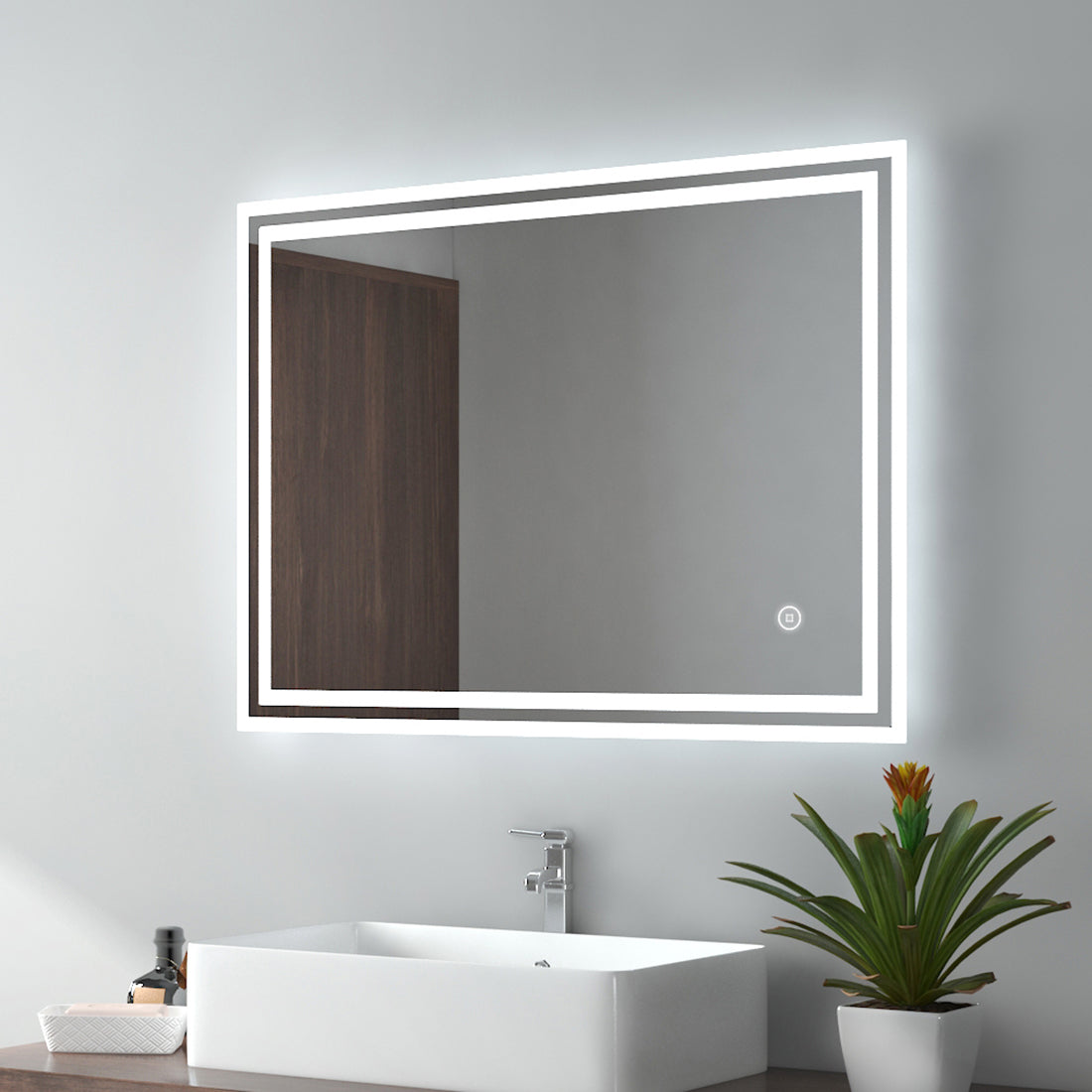 EMKE Badzimmerspiegel LED mit Touchschalter , Warmweiß – Kaltweiß – Neutral , Beschlagfrei , 60 x 80 cm
