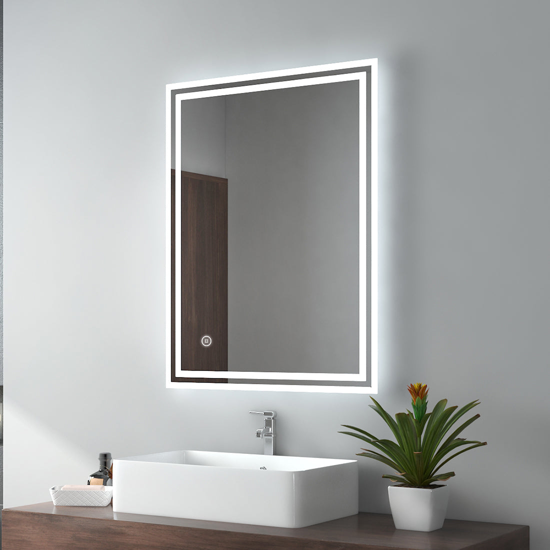 EMKE 80 x 60 cm Badspiegel mit Beleuchtung Badezimmerspiegel Wand – Touch – 3 Lichtfarben dimmbar