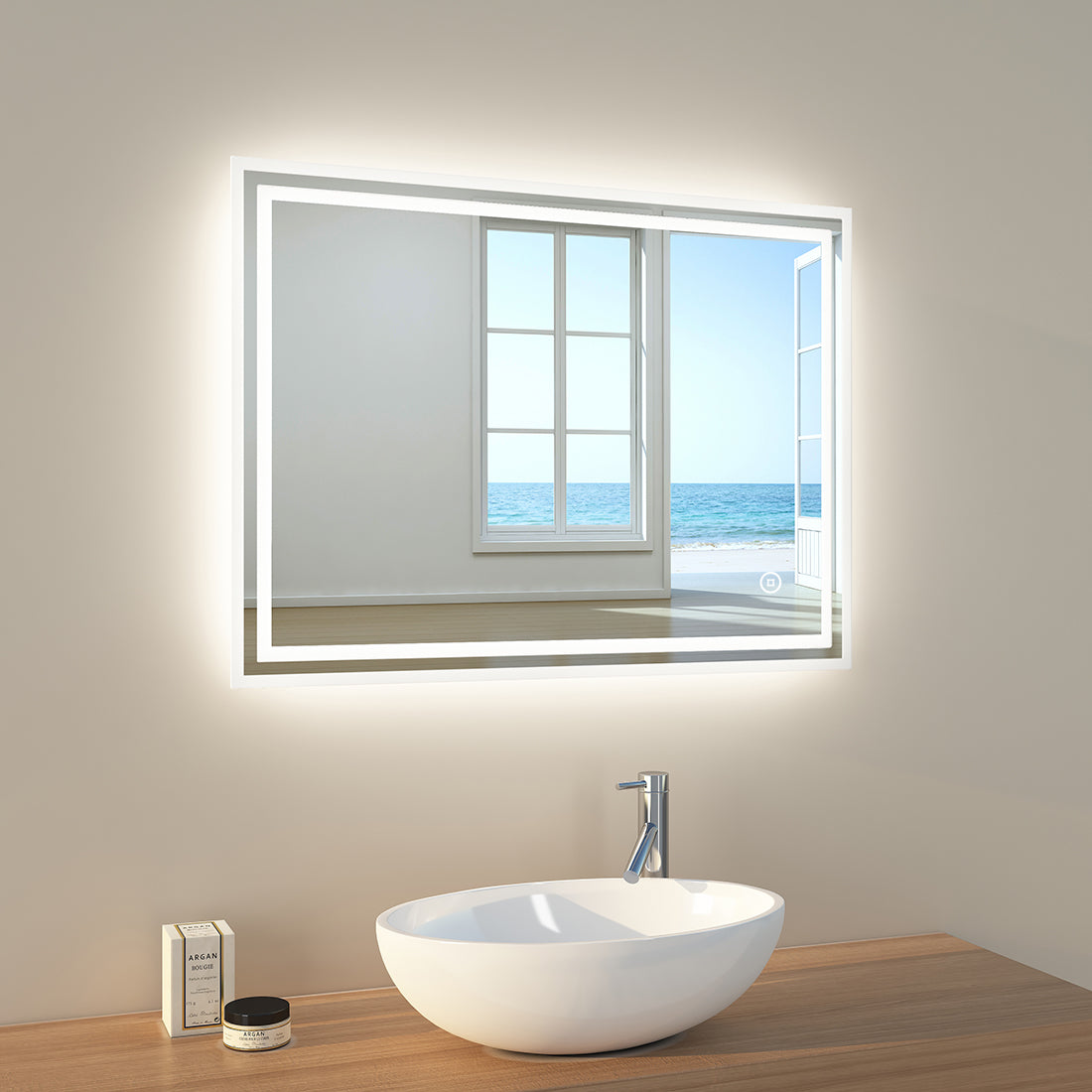 EMKE Badspiegel mit Beleuchtung mit Berührungssensor – Dimmung – Farbwechsel Beschlagfrei – 80 * 60 cm