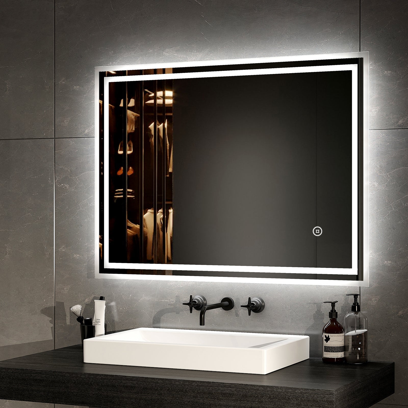 EMKE LED Spiegel Badezimmer – Touch – 3 Lichtfarben – Dimmbar – Beschlagfrei – 80 x 60 cm – IP44