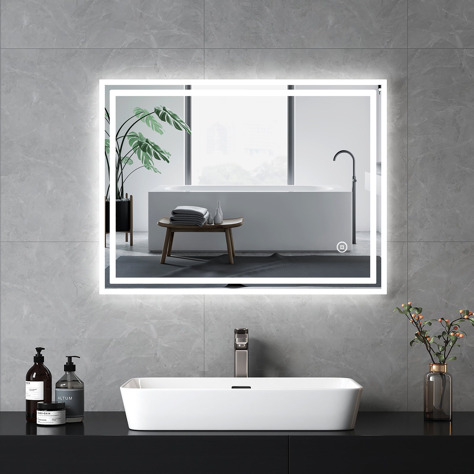 EMKE Smart Badspiegel mit Beleuchtung – Touch – Warmweiß Kaltweiß Neutral – Anti – Fog – IP44 – 60 x 80 cm