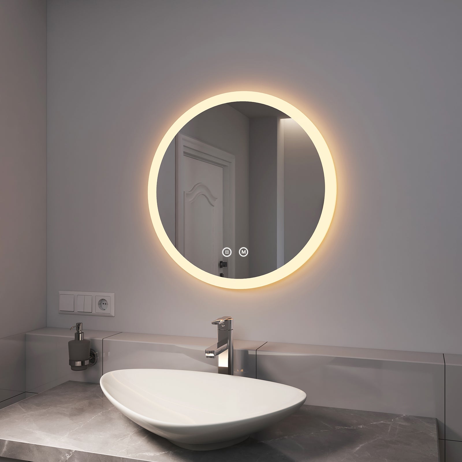 EMKE LED Spiegel Badezimmer Rund 60x60cm „LeeMi γ Pro“ mit Touch-Schalter, 3 Lichtfarben, Dimmung, Antibeschlag